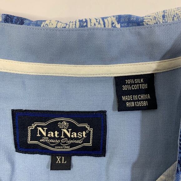 Nat Nast Shirt Mens XL Blue Navy Silk Blend Luxury Originals Button Up Hawaiian - Picture 4 of 9